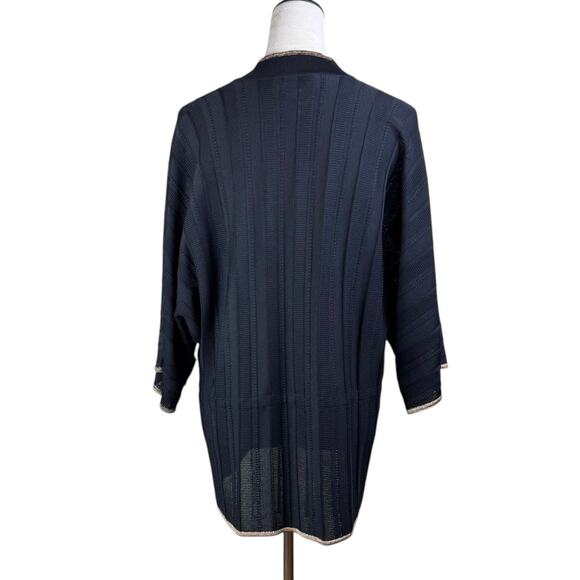 Exclusivley Misook Black Textured Knit Gold Trim Layering Cardigan Sweater - Picture 3 of 11